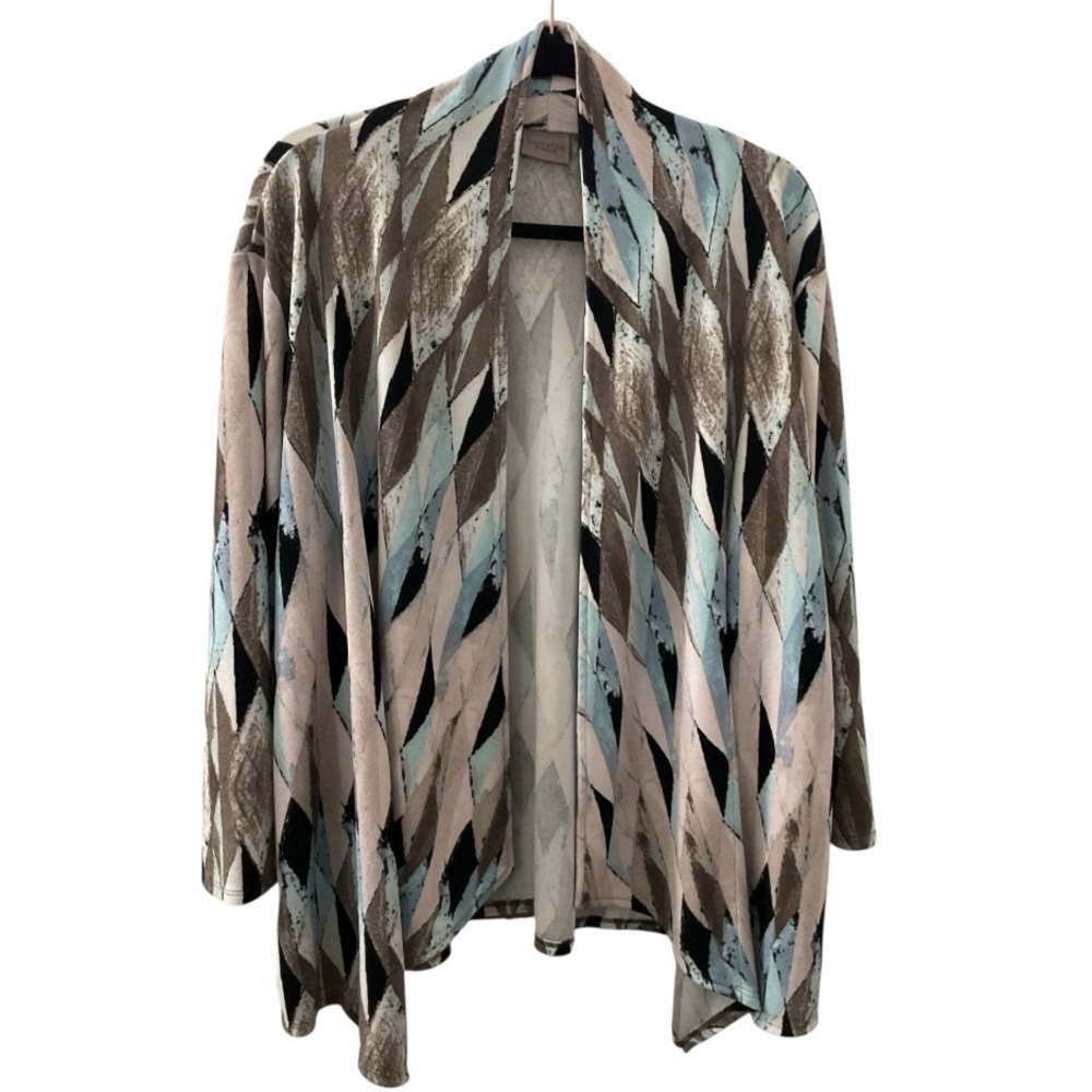 Chico's (3/XL) Geometric Patterned Cardigan in Earth Tones P:24-27” L:29”